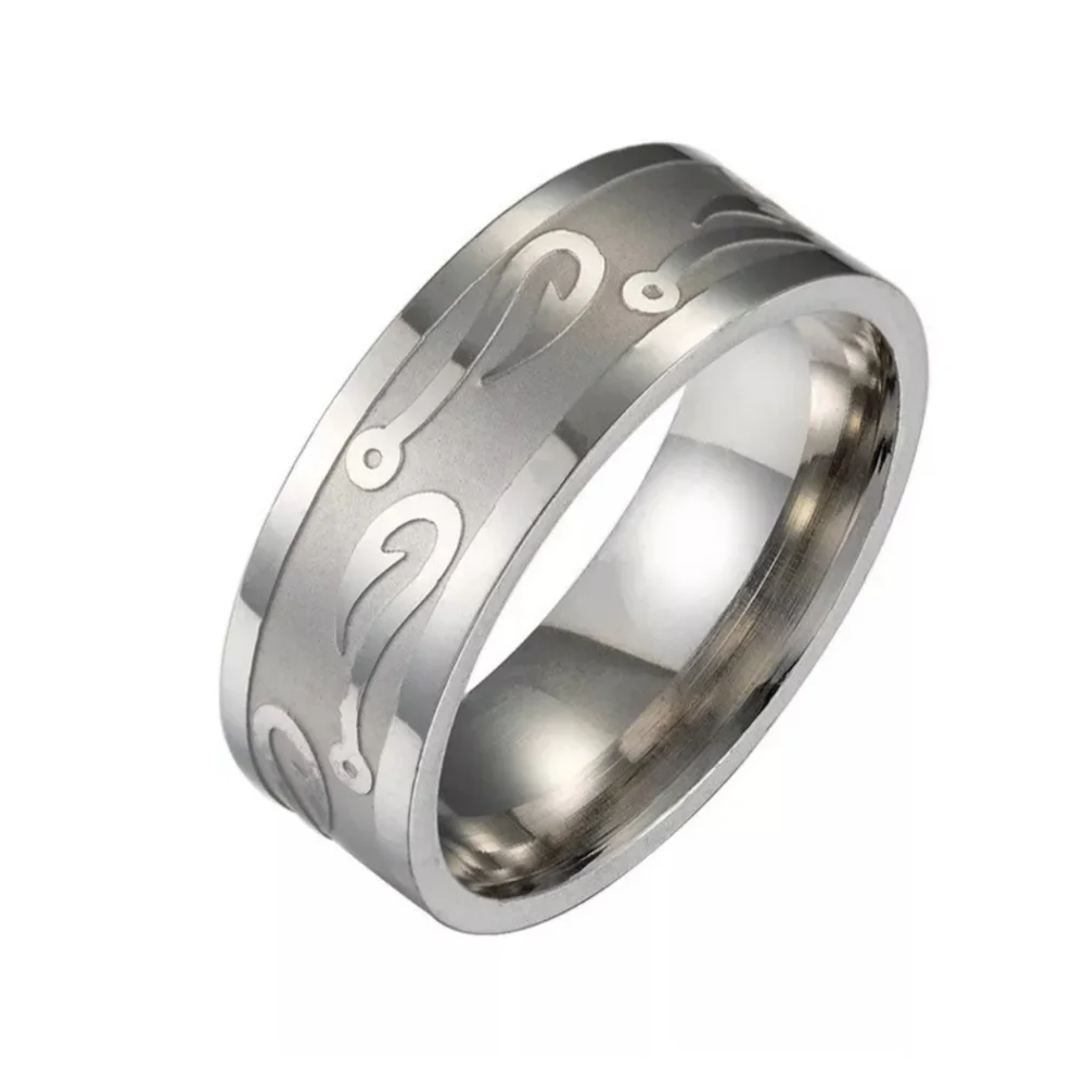 Tungsten Carbide FISHING HOOK Fisherman Angling Gold Silver Black 8mm Band Ring